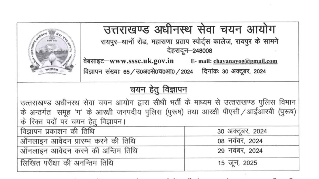 Uttarakhand Police Constable Recruitment 2024