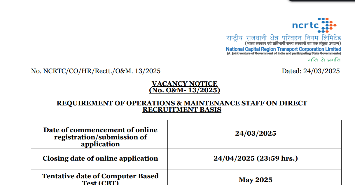 NCRTC Various Post Recruitment 2025