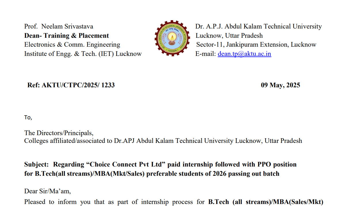 AKTU Official Notice: Paid Internship